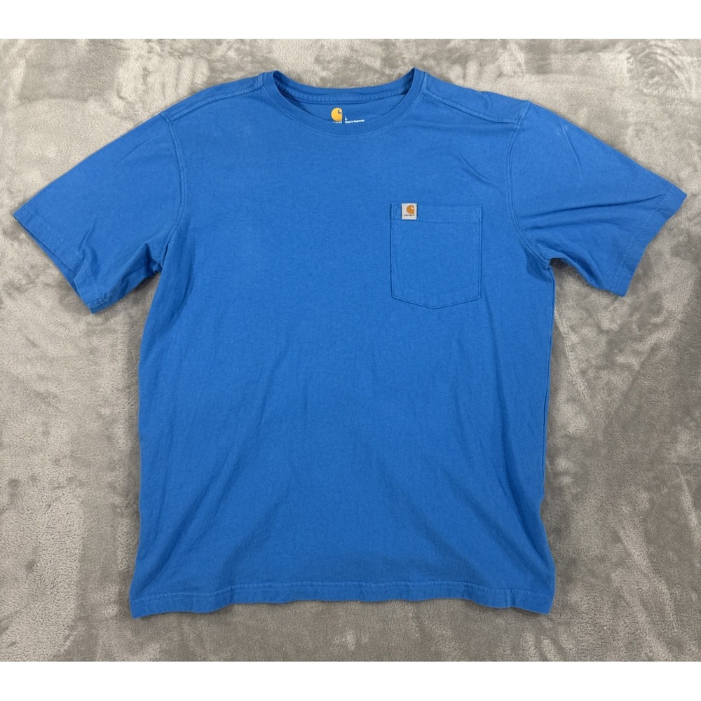 Carhartt Shirt Mens L Blue Workwear Chest Pocket Crewneck Short Sleeve Cotton